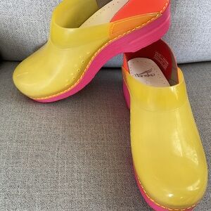 Dansko 38 clear yellow-pink and orange